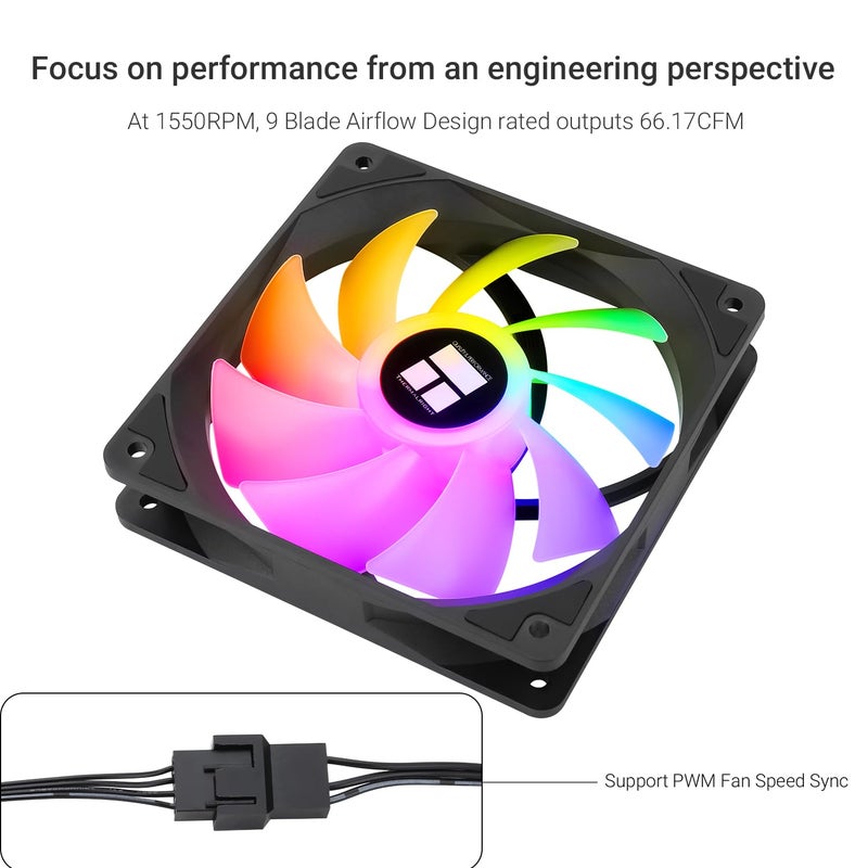 Thermalright مروحة CPU TL-C12C-S X3 120mm ARGB مروحة تبريد علبة، مروحة كمبيوتر صامتة 4pin PWM مع تحمل S-FDB، تصل إلى 1550RPM (3 قطع) - Image 3